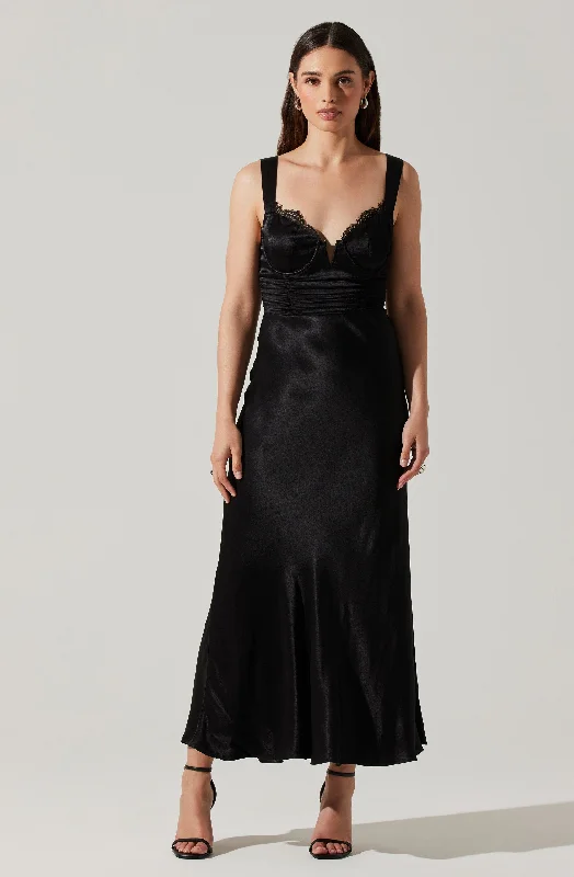 Weekend Price Slash Event Aeris Satin Lace Trim Maxi Dress