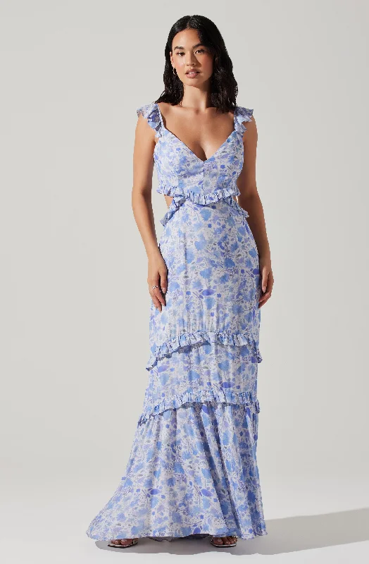 Weekend Offers You Can’t Miss Cassis Floral Ruffle Maxi Dress