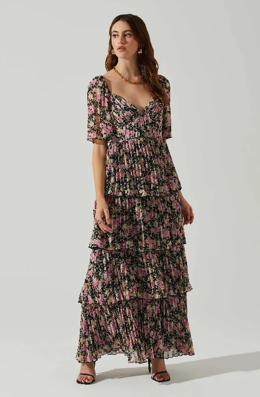Weekend Mega Sale Event Gracelynn Tiered Short Sleeve Floral Maxi Dress
