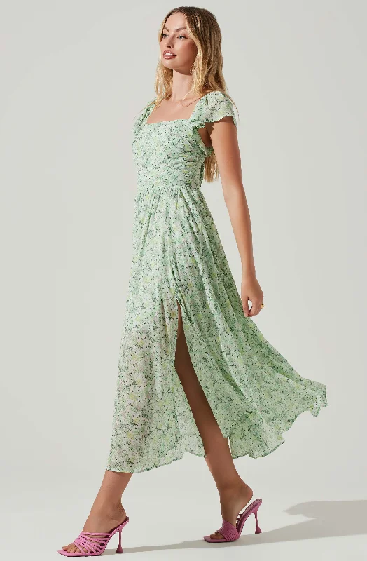 Grab Your Deal Luisa Floral Flutter Sleeve Midi Dress