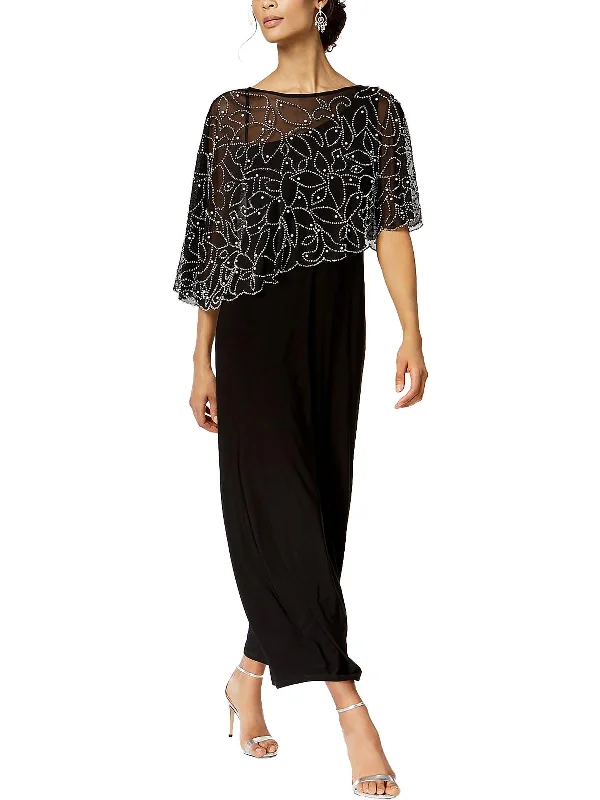 Only for You Petites Womens Beaded Long Evening Dress