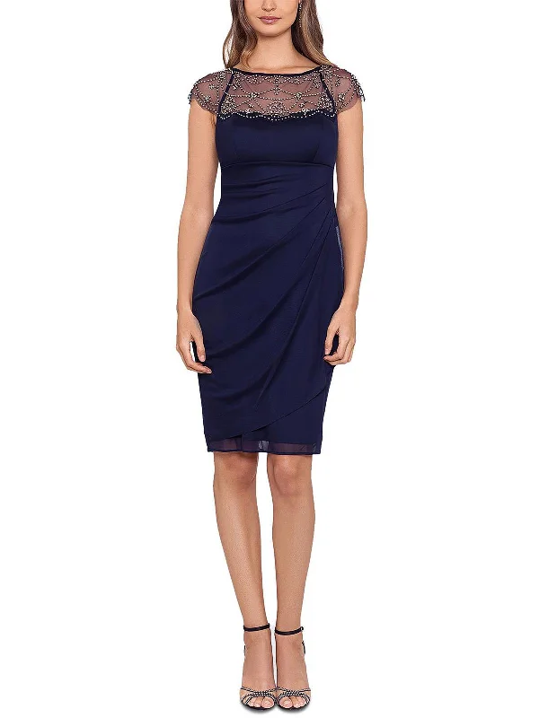 Best Prices This Week Petites Womens Beaded-Yoke Knee-Length Sheath Dress