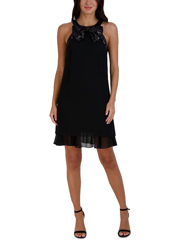 Season-End Deals Petites Womens Sequined Mini Cocktail and Party Dress
