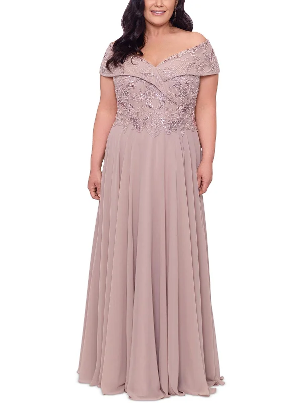 Weekend Clearance Event Plus Womens Beaded Long Evening Dress