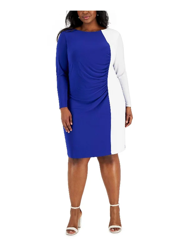 Massive Savings Event Plus Womens Colorblock Knee Sheath Dress