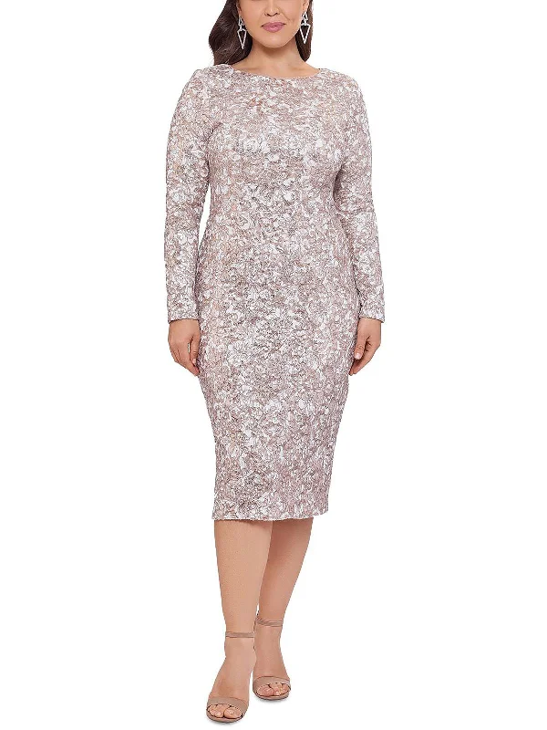 Weekend Only Savings Plus Womens Sequined Mid Calf Cocktail and Party Dress