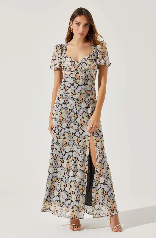 Weekend Price Drop Event Sweetheart Neck Floral Twist Bust Maxi Dress