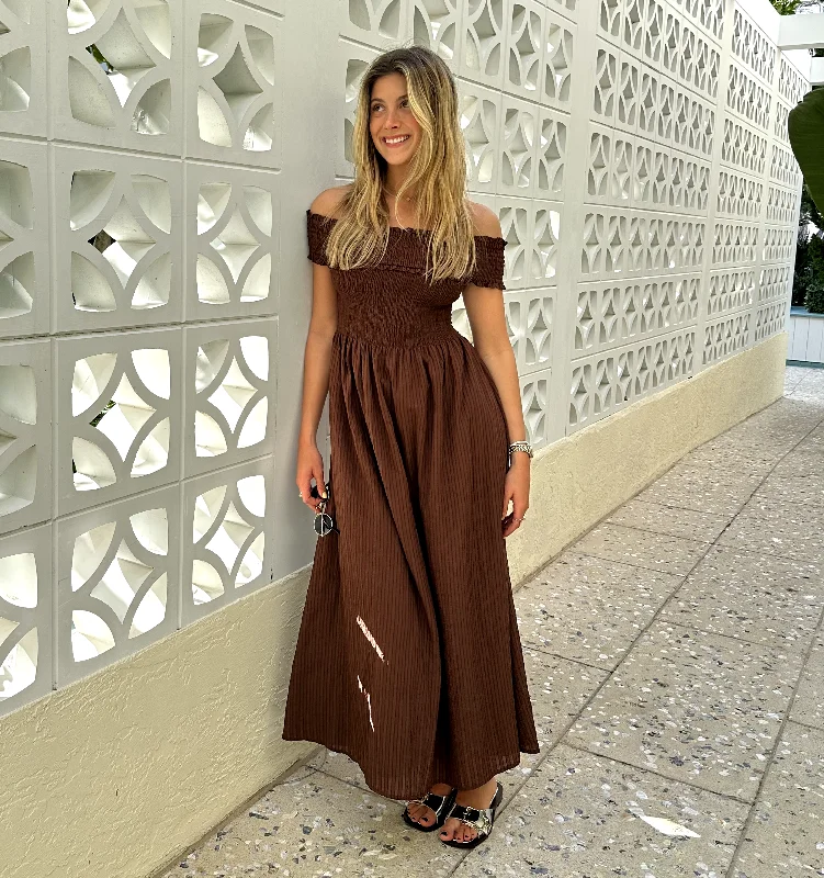 Shop & Get More The Marguerite Nap Dress - Chocolate Tonal Seersucker