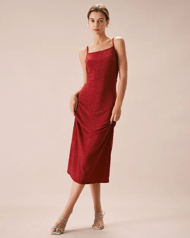 Weekend Only Sale The Red Lurex Twist Back Slip Maxi Dress