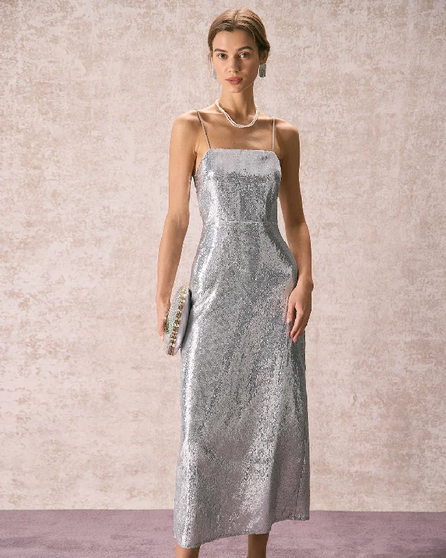 Price Slash Alert The Silver Sequin Sleeveless Strap Maxi Dress
