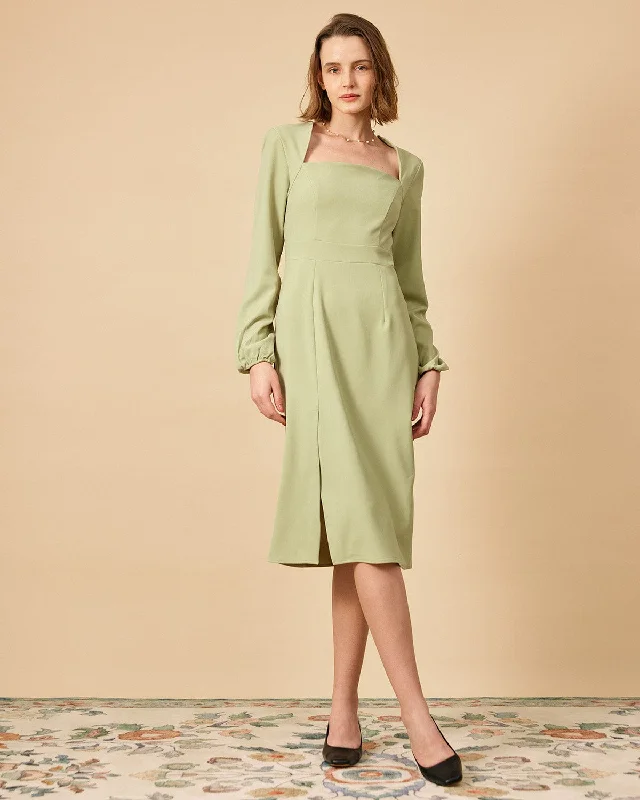 Special Offers The Solid Square Neck Long Sleeve Dress