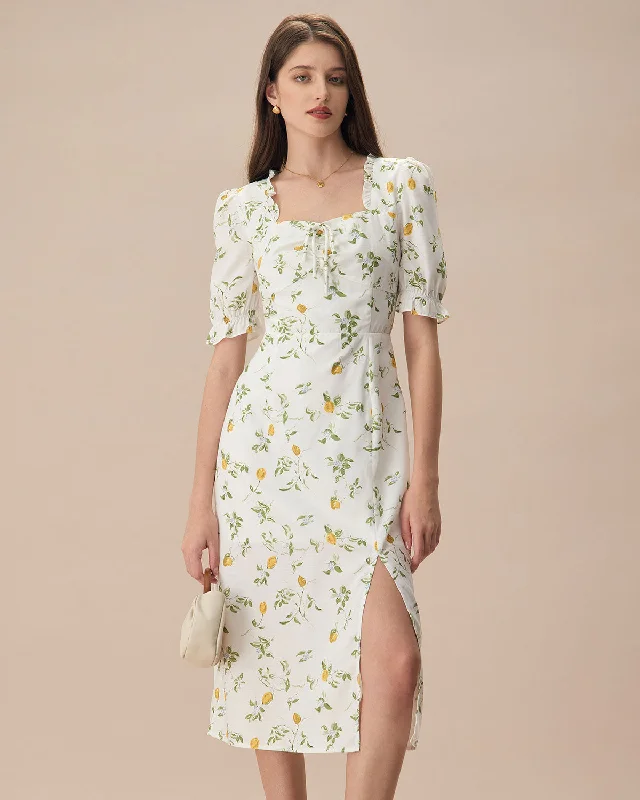 Weekend Flash Deals The White Square Neck Frill Trim Floral Midi Dress