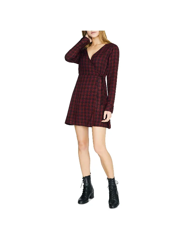 Exclusive Deals Upbeat Womens Faux Wrap Plaid Party Dress