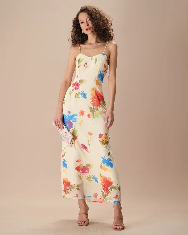 Weekend Big Discount Event Women's Beige Floral Slip Maxi Dress
