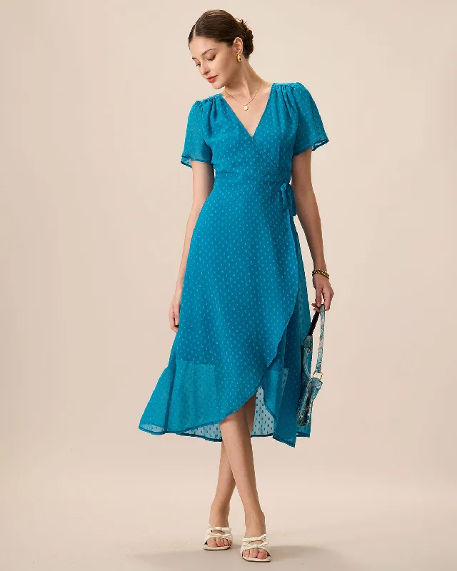 Weekend Deals You’ve Been Waiting For Women's Blue V-Neck Wrap Midi Dress