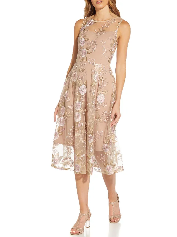 Weekend Steals and Deals Womens Embroidered Sleeveless Midi Dress