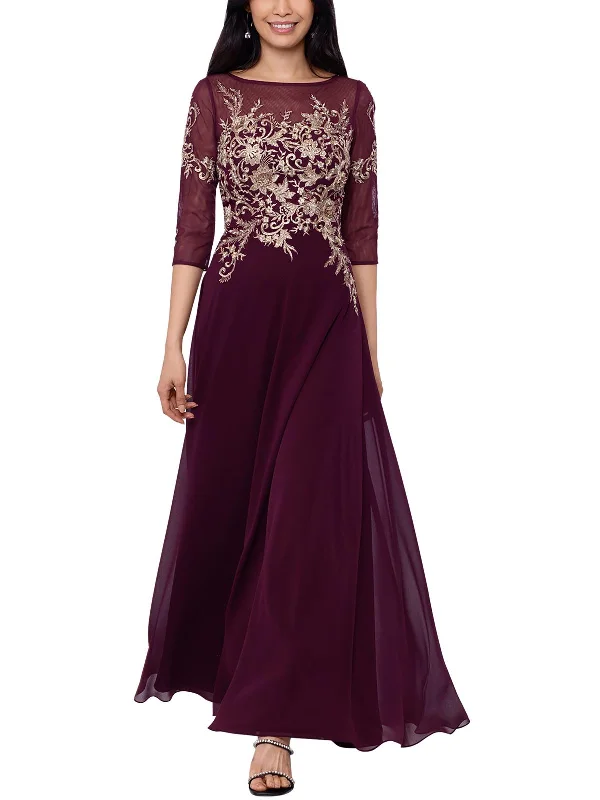 Hot Savings Alert Womens Mesh Embroidered Evening Dress