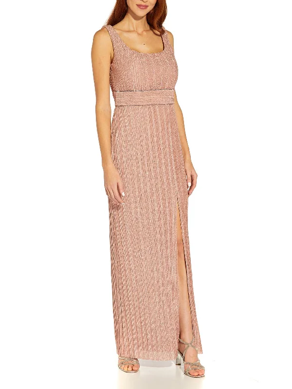 Weekend Bargain Time Womens Metallic Pleated Evening Dress