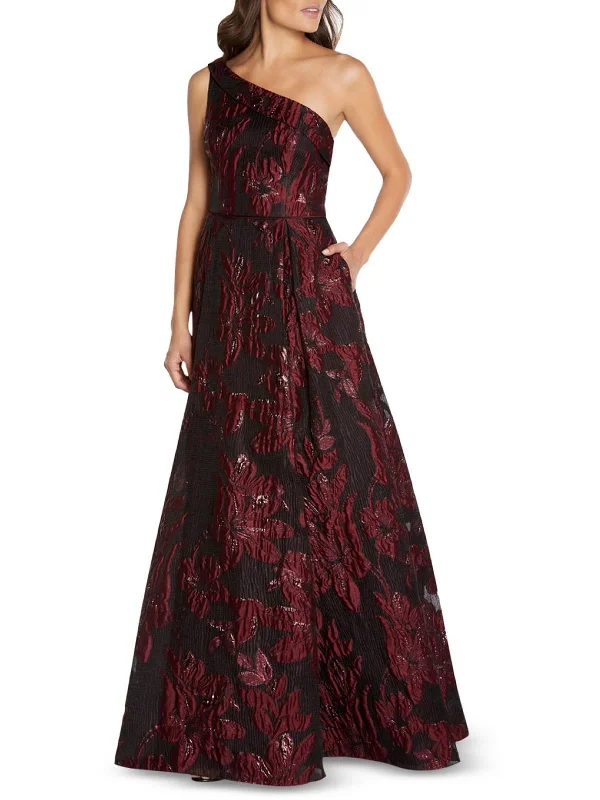 Flash Shopping Deal Womens Metalllic One Shoulder Evening Dress