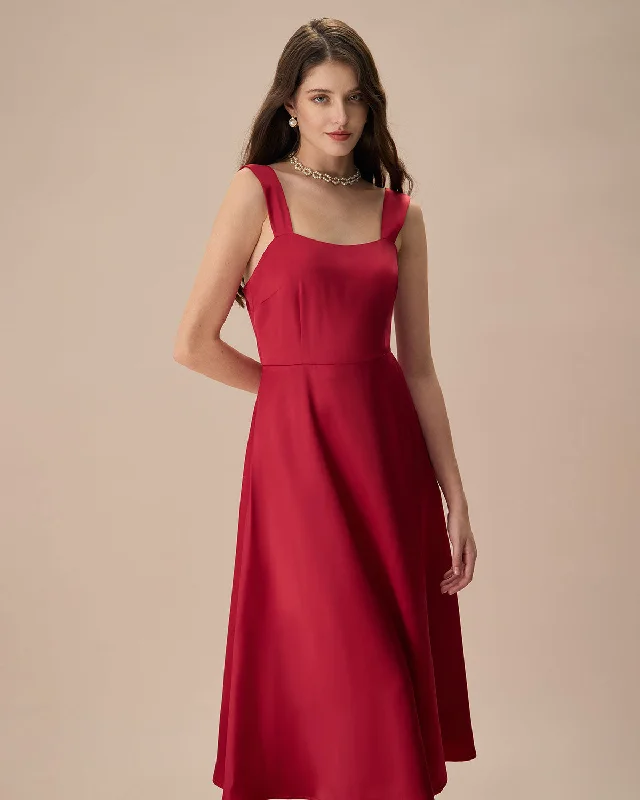 Weekend Low Prices Women's Red Satin Slip Midi Dress