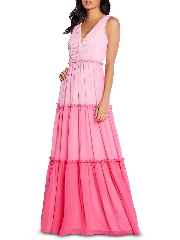 Weekend Special Bargains Womens V-Neck Tiered Evening Dress