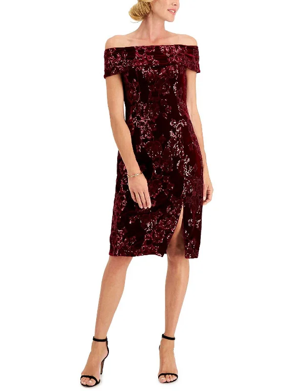 Weekend Shopping Highlights Womens Velvet Knee-Length Sheath Dress