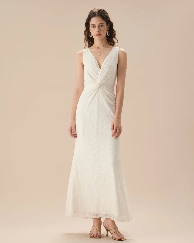 Weekend Deals Galore White Lace Twist Backless Maxi Dress