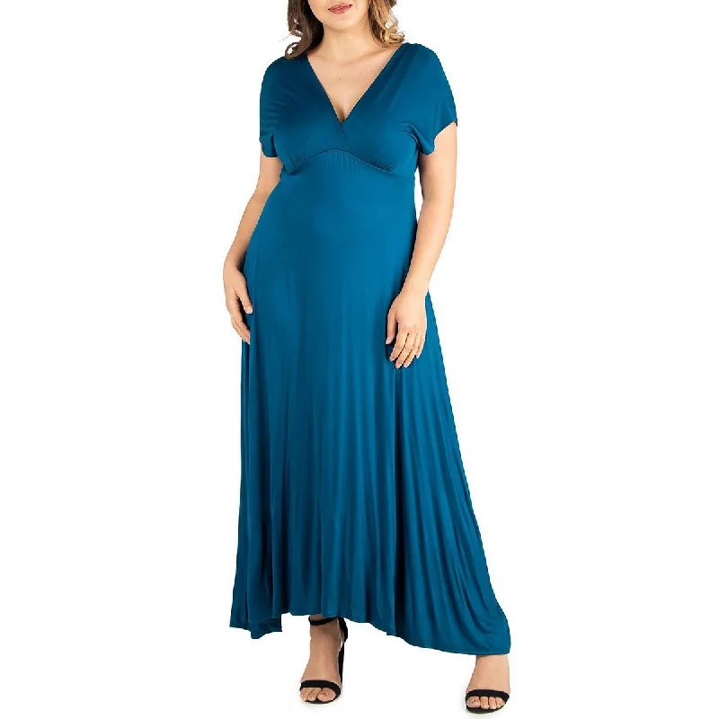 Flash Discounts 24seven Comfort Apparel Womens Plus V Neck Solid Maxi Dress