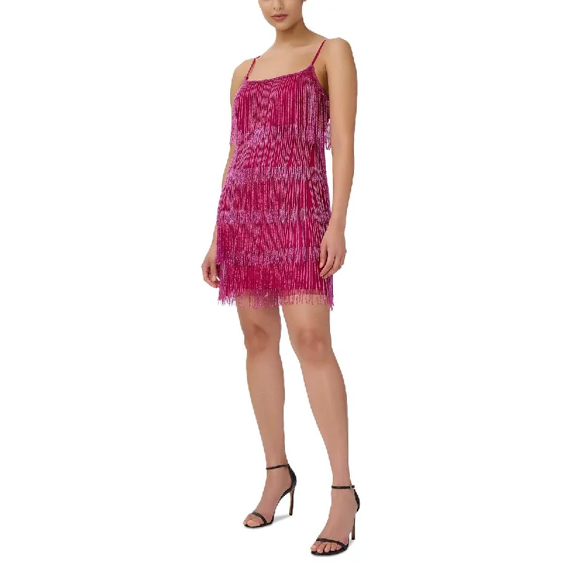 Adrianna Papell Womens Beaded Fringe Shift Dress