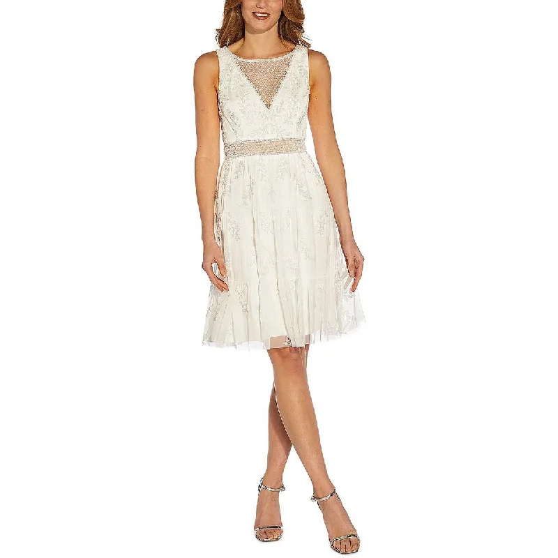 Adrianna Papell Womens Beaded Illusion Cocktail and Party Dress