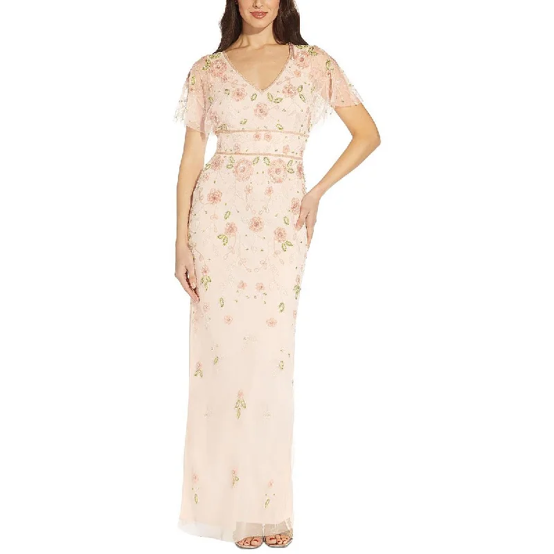 Adrianna Papell Womens Beaded Maxi Evening Dress