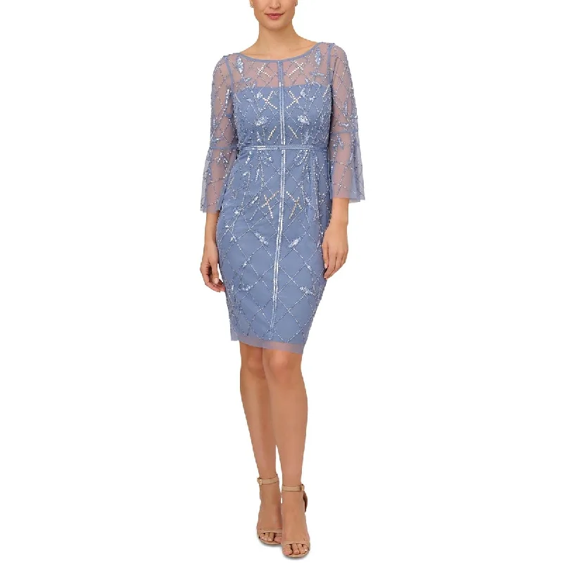 Adrianna Papell Womens Beaded Boat-Neck Sheath Dress