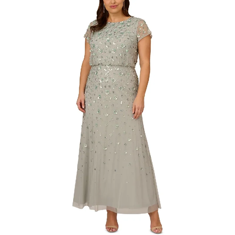 Adrianna Papell Womens Embellished Blouson Evening Dress