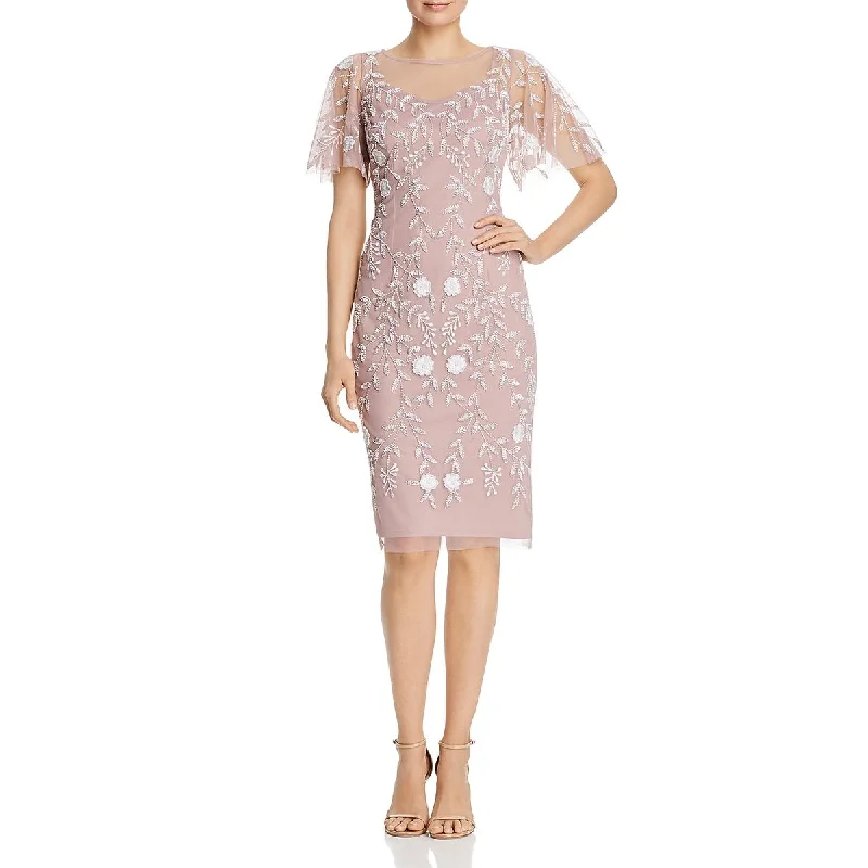 Adrianna Papell Womens Embellished Illusion Cocktail And Party Dress