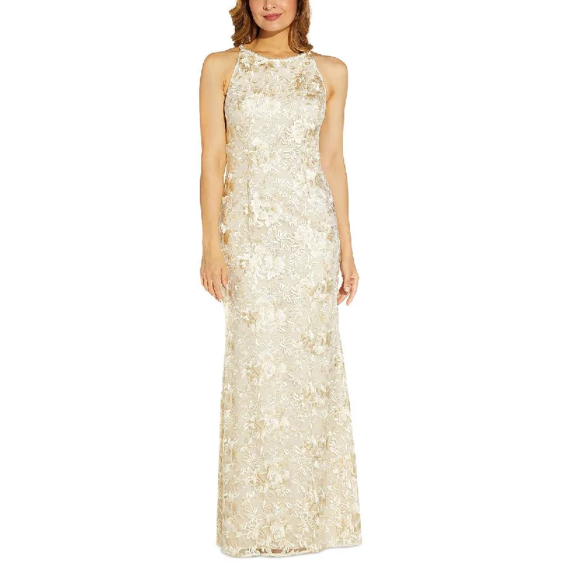 Adrianna Papell Womens Embroidered Maxi Evening Dress