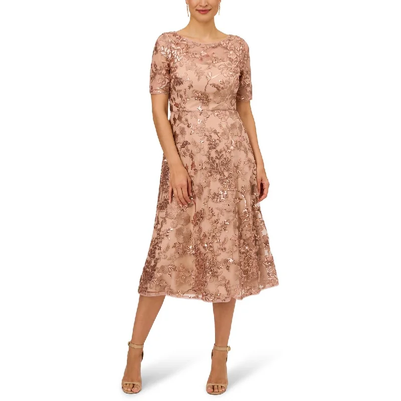 Adrianna Papell Womens Embroidered Sequin Cocktail And Party Dress