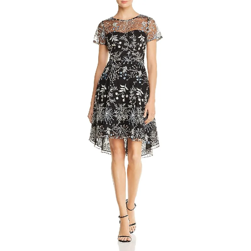 Adrianna Papell Womens Etheral Embroidered Fit & Flare Cocktail And Party Dress