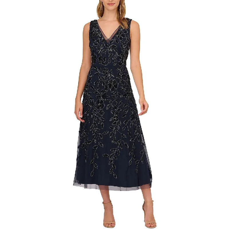 Weekend Price Slash Day Adrianna Papell Womens   Floral Beaded Sequin Midi Dress