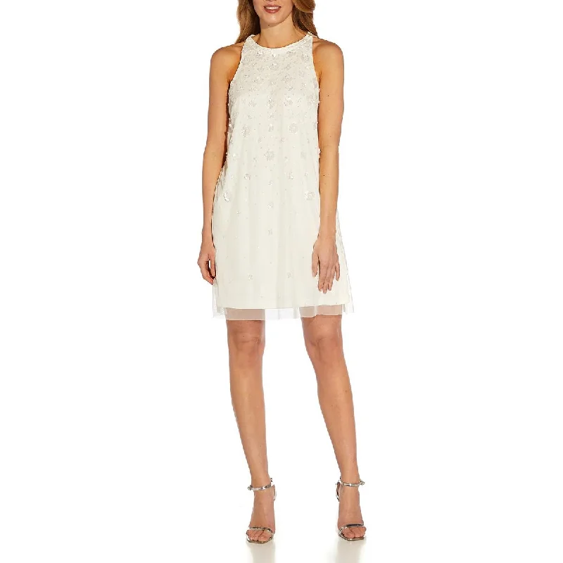 Adrianna Papell Womens Floral Embellished Cocktail and Party Dress