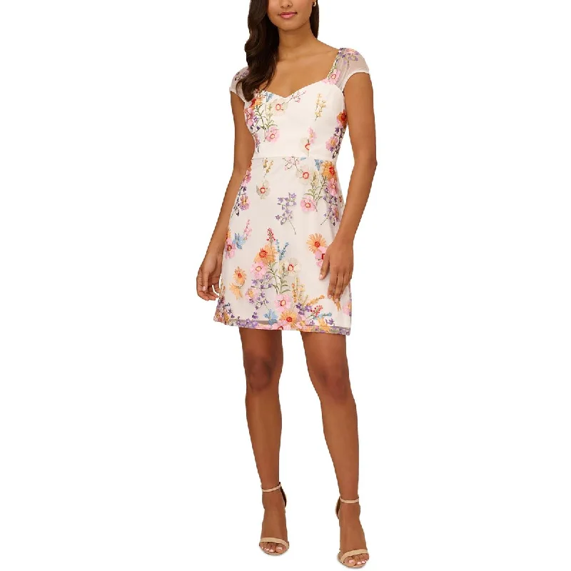 Adrianna Papell Womens Floral Embroidered Cocktail And Party Dress