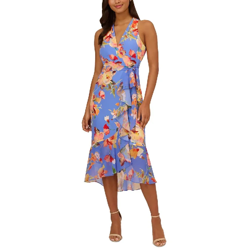 Adrianna Papell Womens Crepe Floral Print Sundress