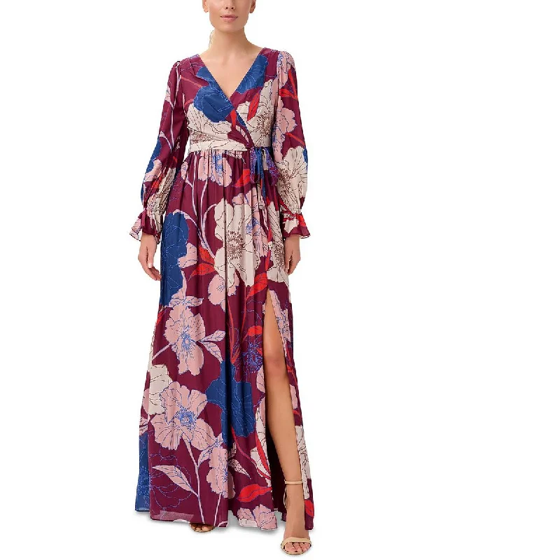 Final Sale Event Adrianna Papell Womens Floral Print Surplice Maxi Dress