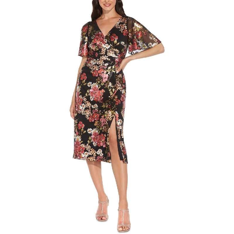 Today's Offer Adrianna Papell Womens Metallic Floral Midi Dress