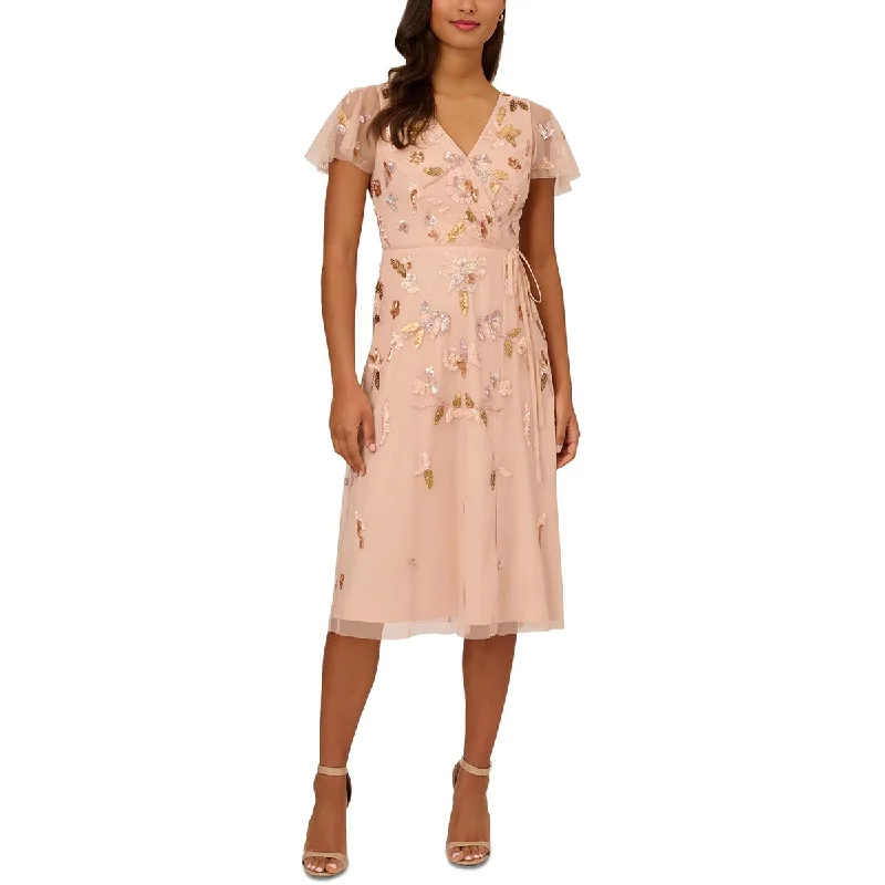Exclusive Deals Adrianna Papell Womens Beaded  Midi Dress