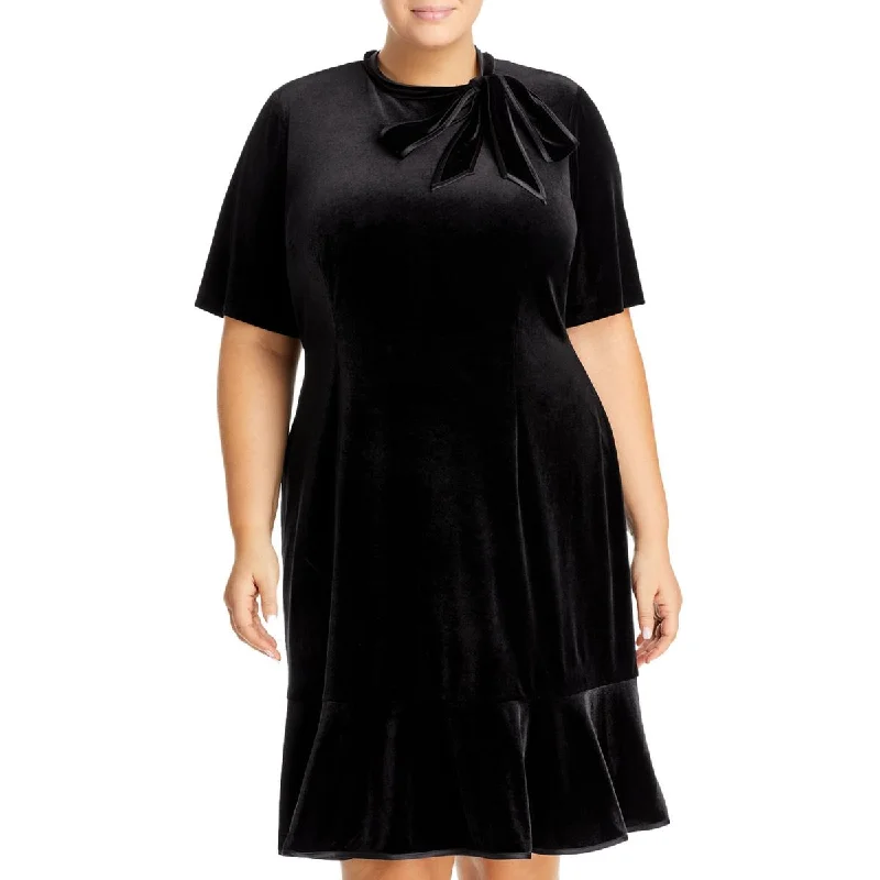 Adrianna Papell Womens Plus Velvet Tie Neck Cocktail and Party Dress