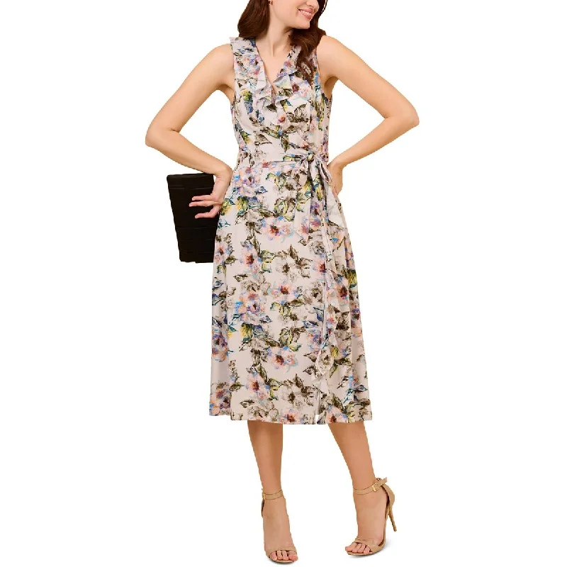 Unbeatable Bargains Adrianna Papell Womens Ruffled Printed Midi Dress