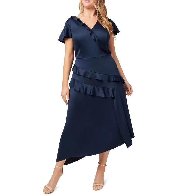 Weekend Deals Galore Adrianna Papell Womens Satin Ruffled Cocktail and Party Dress