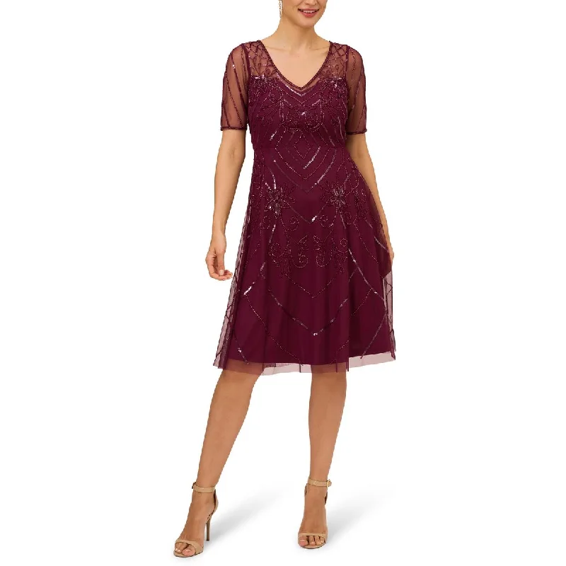 Adrianna Papell Womens Sequin Beaded Cocktail And Party Dress