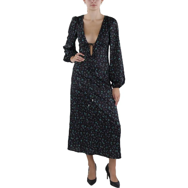 Extra Discount AFRM Womens Tie Neck Long Maxi Dress