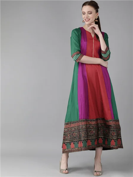 Weekend Flash Sale Ahalyaa Women Multicoloured Colourblocked Panalled Maxi Dress